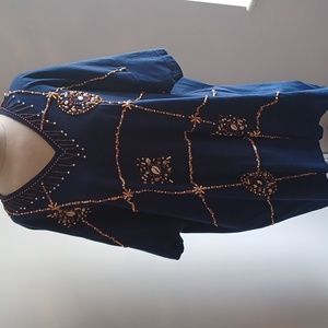 4/$20 Victoria Jones Woman Beaded Navy Tee